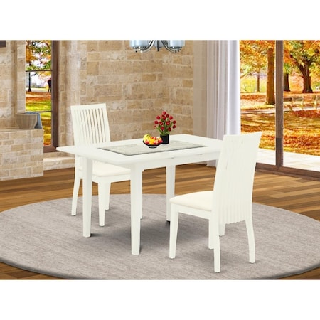 East West Furniture 3 Piece Norfork Wooden Dining Table Set - Linen White NOIP3-LWH-C